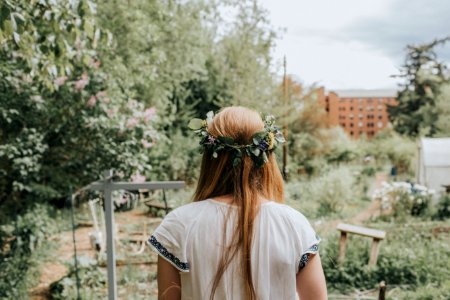 woman in-front garden photo