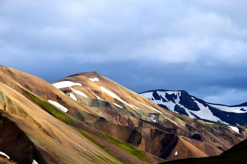 brown hill under white clouds photo