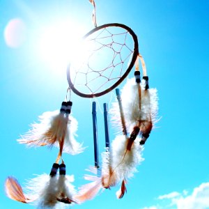 worm's eyeview photo of dream catcher