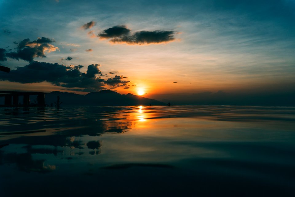 body of water during sunset