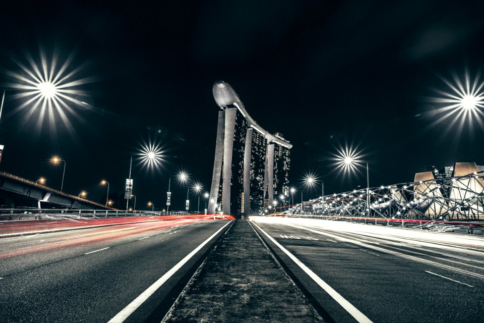 time lapse photo of road near Singapore Marina Bay Sands