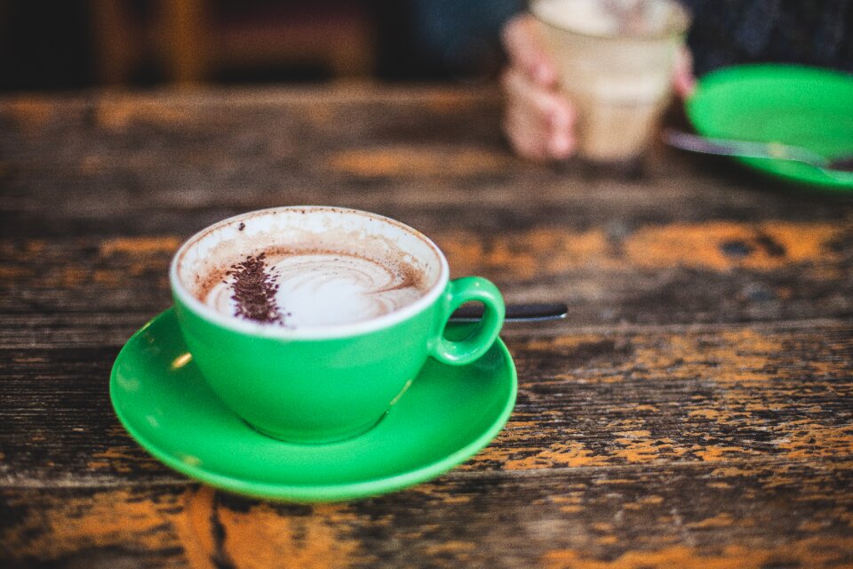 Green table brown coffee