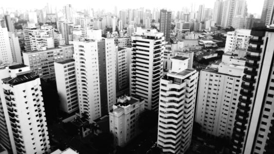 arial view of city in grayscale photo photo
