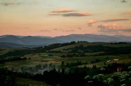 aerial view of hills during sunset