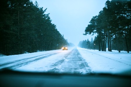 Car, Lights, Snowfall photo