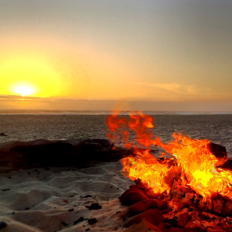 Sunset, Fire, Beach