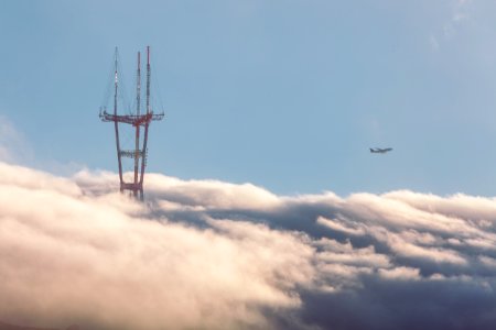 Plane, Fog, Clouds