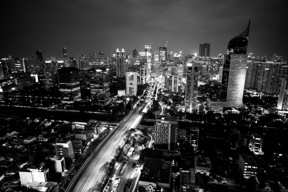 grayscale photo of cityscape