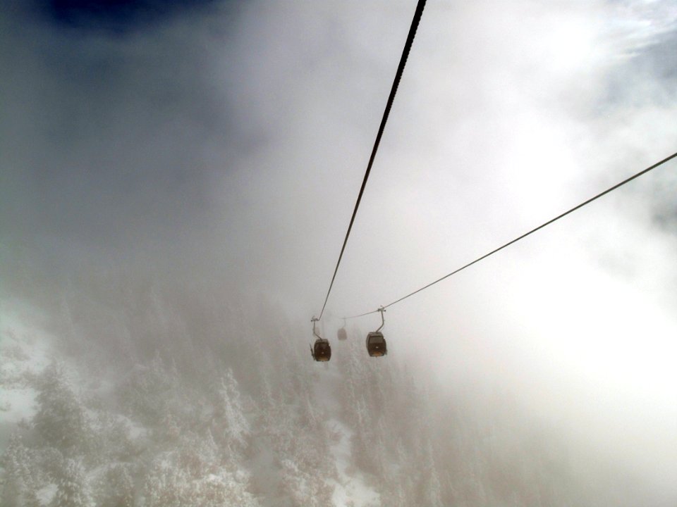 Ski lift, Cabin, Fog