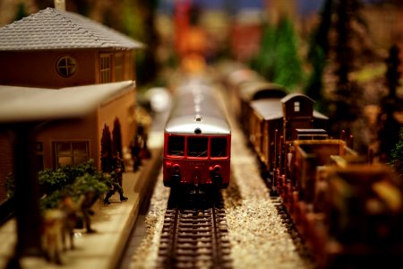 red and gray train miniature photo