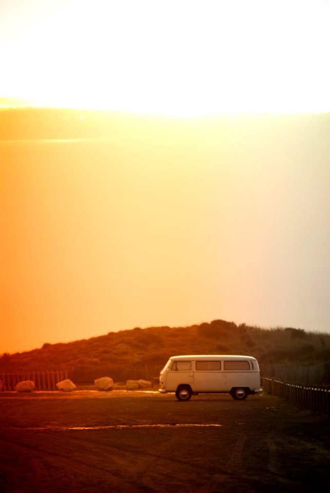 white van near on the fence