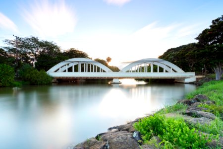 white and green bridge over river photo