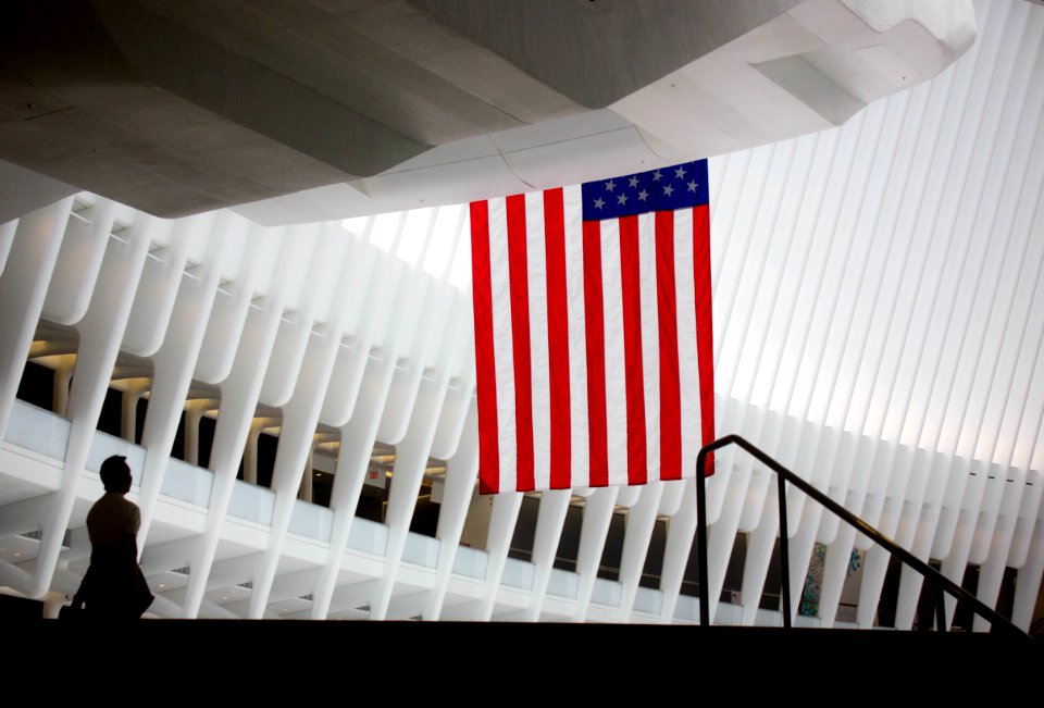 USA flag hanging on hallway