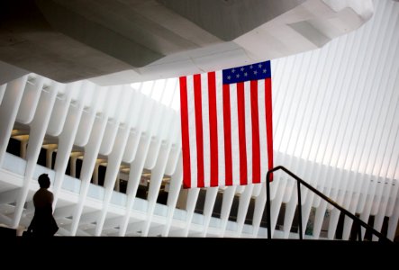 USA flag hanging on hallway