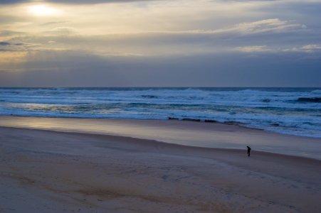 person walking on seashore