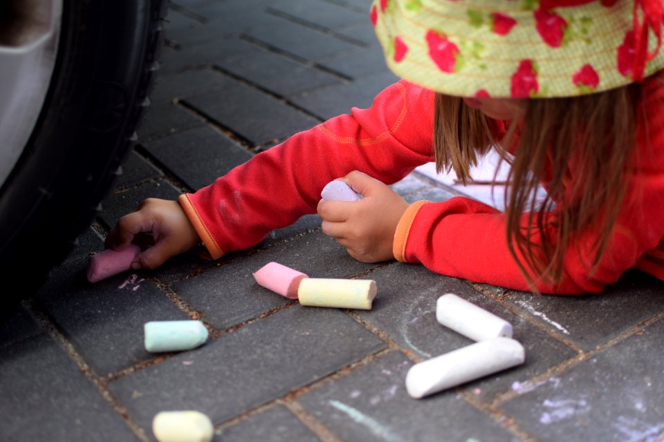 Kid, Chalk, Playing