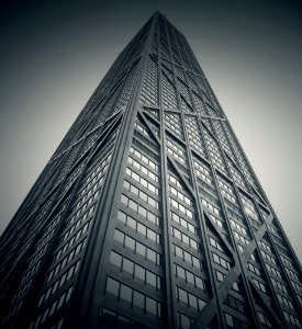 worm's eye-view photography of gray high-rise building