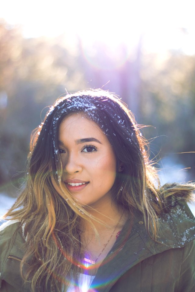 woman with snow on head