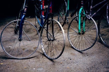 three bicycle without tires