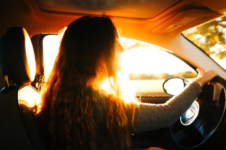 woman driving car