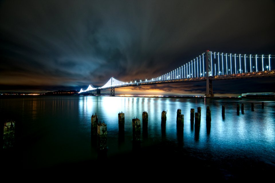 photo of suspension bridge during nighttime