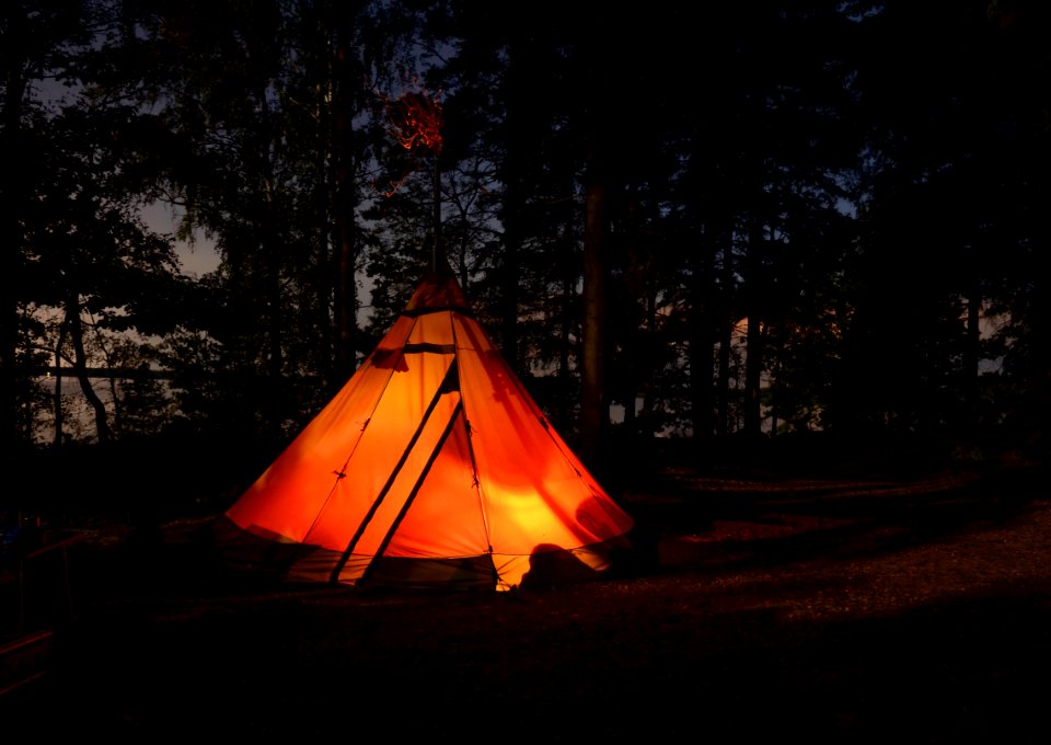 camping tent in forest during night