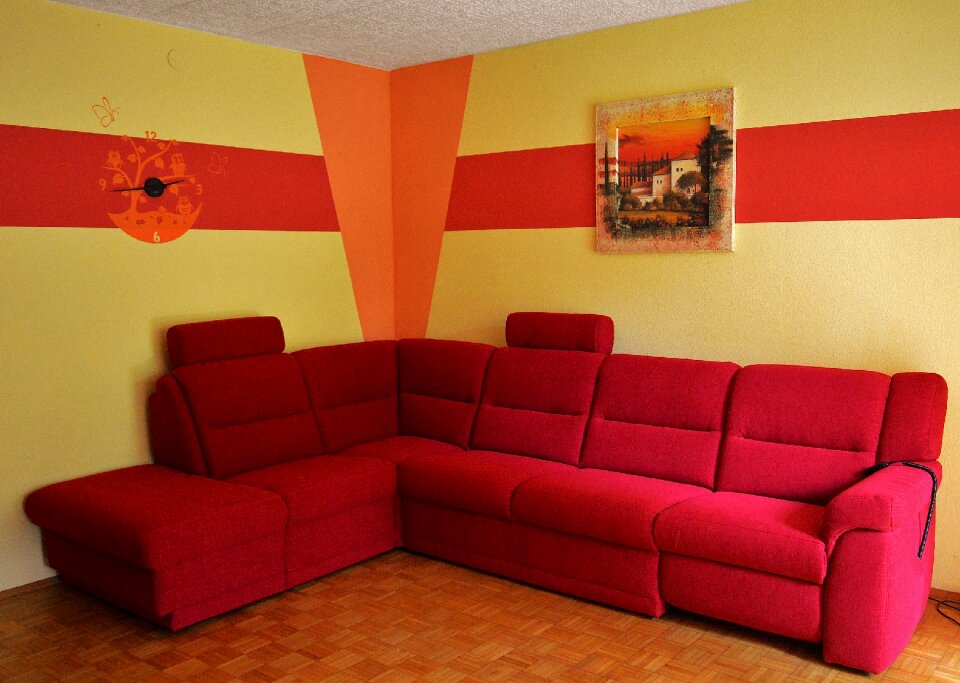 Red living room red sofa