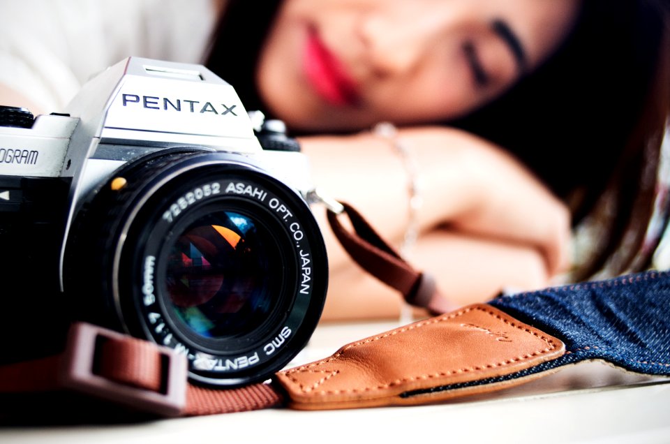 gray Pentax camera selective focus photography