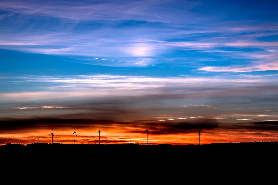 Wind power wind power plants setting sun