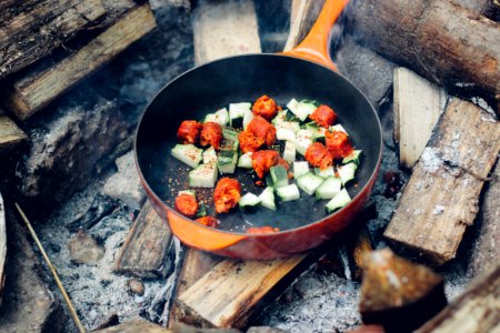 meat and vegetable on cooking pan