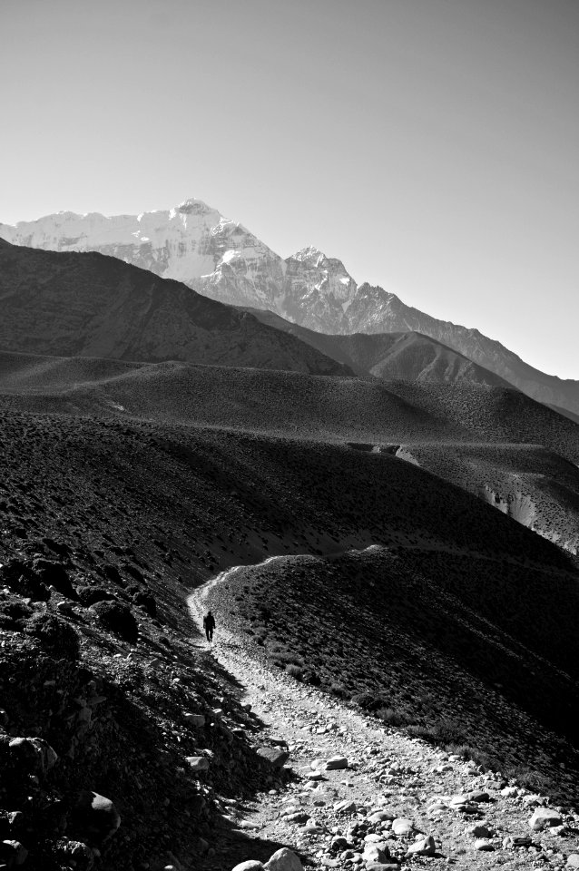 grayscale photograph of mountain during daytime photo