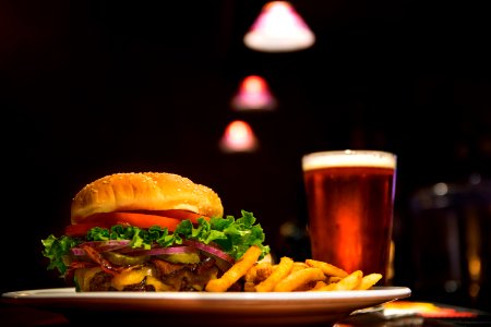 burger and fries on plate
