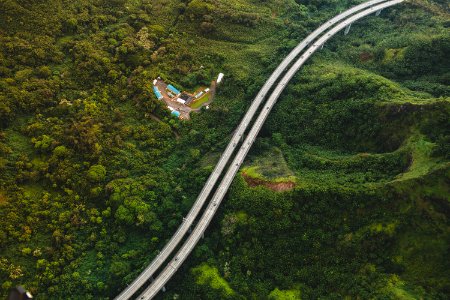 aerial photography of bridge road photo