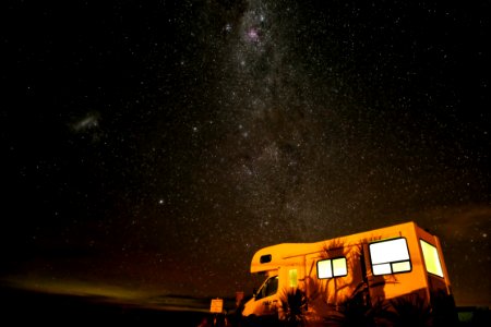 photo of white and brown vehicle during night time with stars photo