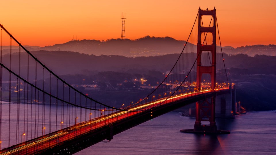 Golden Gate Bridge during sunset