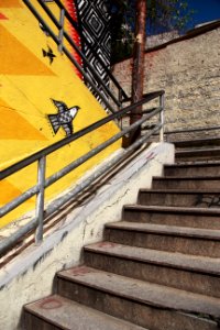 Stairs, Yellow, Grafitti photo