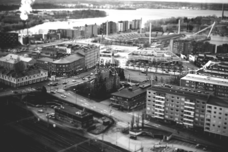 greyscale bird's eye view photo of city scape photo