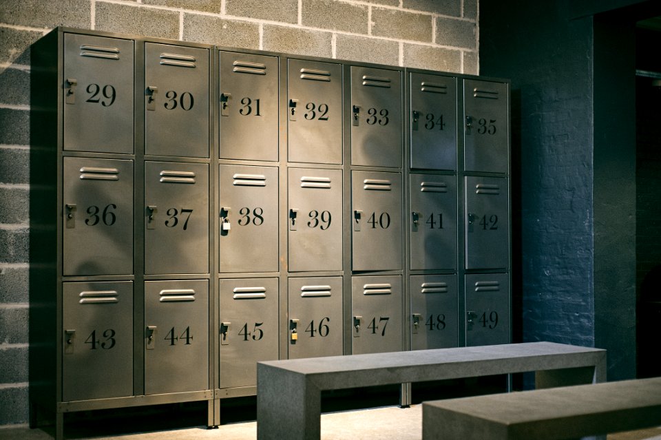 gray steel locker room inside the room