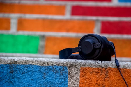 black headphones on floor