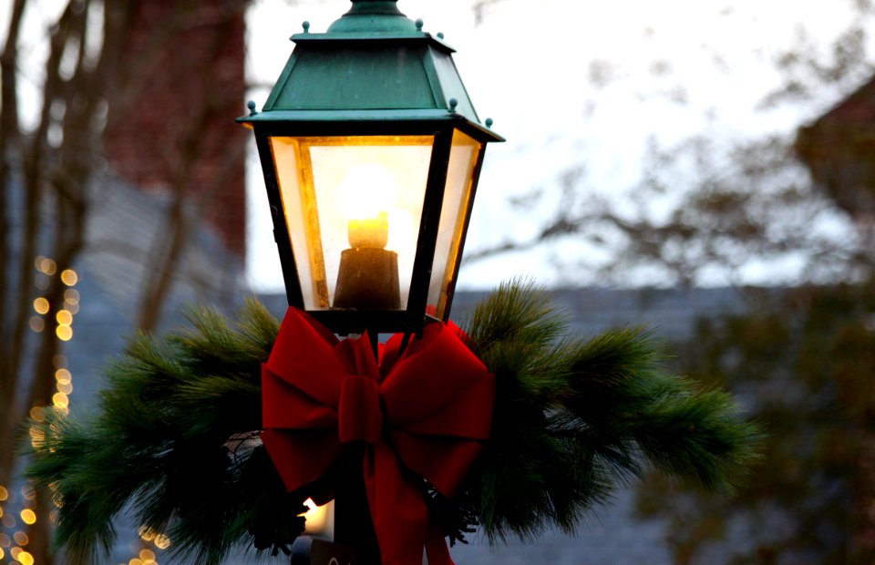 red and black metal lantern lighted
