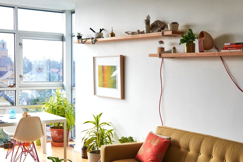 Indoors, Wood lamp, Speakers photo