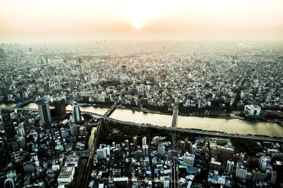 Cityscape river sky