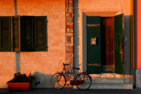 Sunset, House, Bike