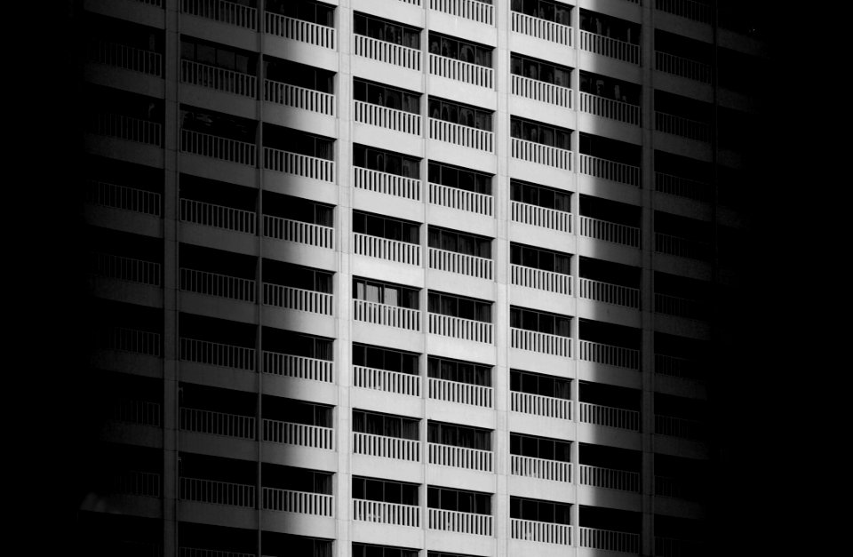 grayscale photography of building