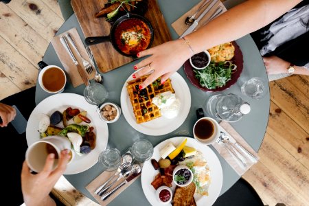 variety of foods on top of gray table photo