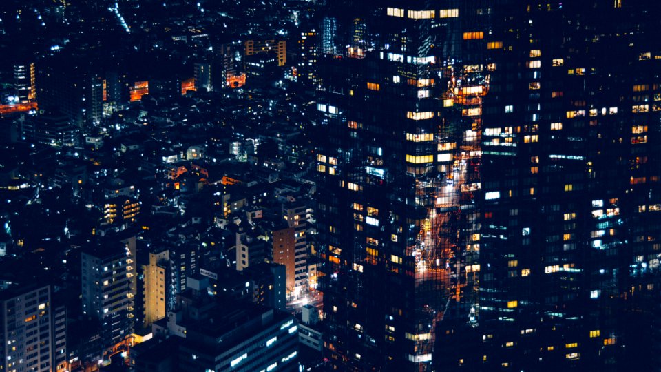 aerial photography of city buildings during nighttime photo