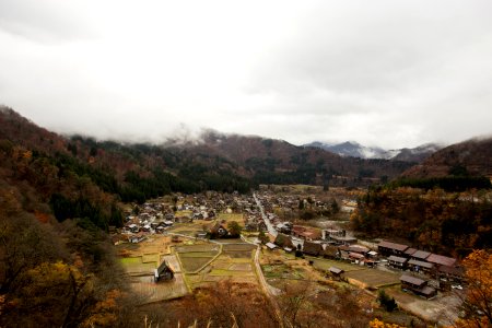 aerial view of town in mountain