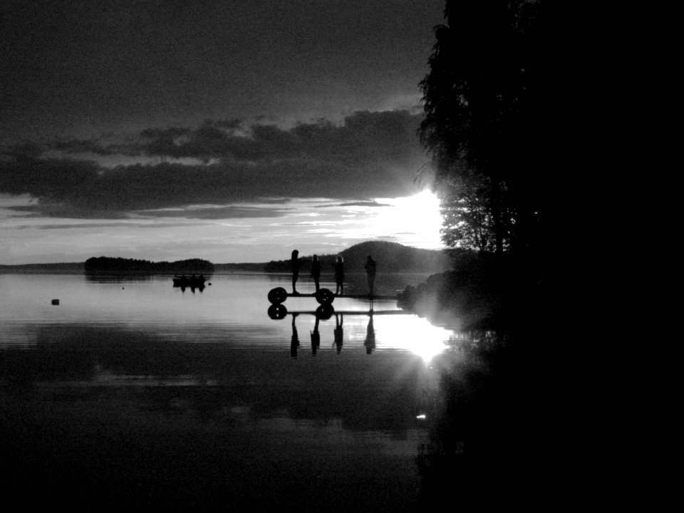 Black  white, Sunset, Boat