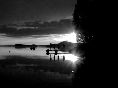 Black  white, Sunset, Boat