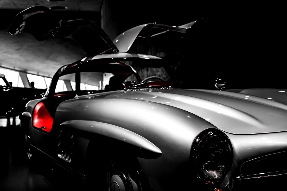 selective color photo of car